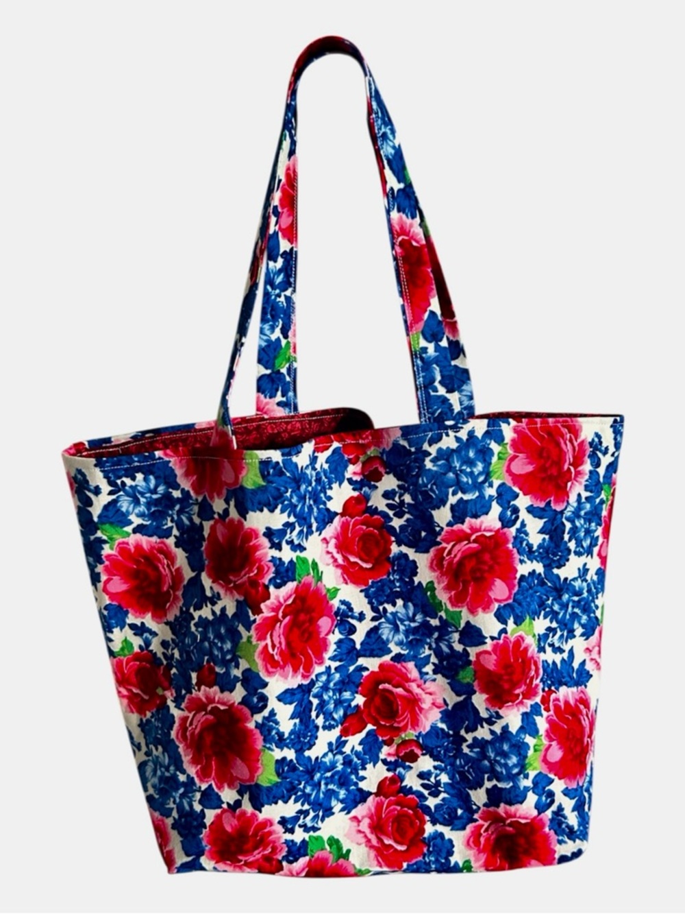 Handmade Colorful Floral Fabric Cotton Tote Bag All Purpose Carry Shoulder Purse - Picture 5 of 14